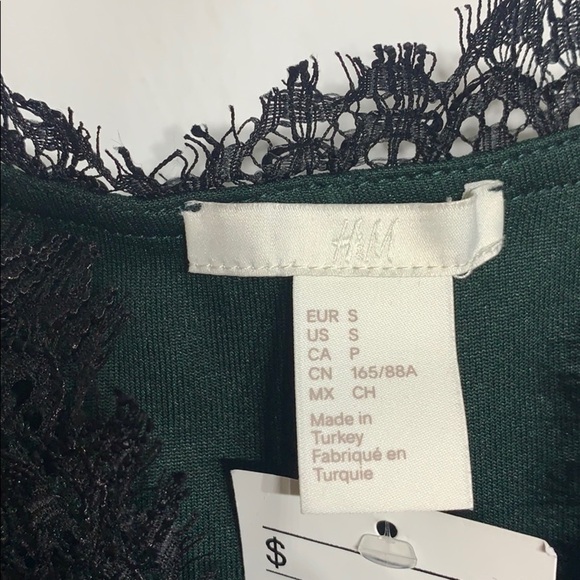 H&M Emerald Green crushed velvet lace tank top women’s small new with tags - Picture 5 of 7